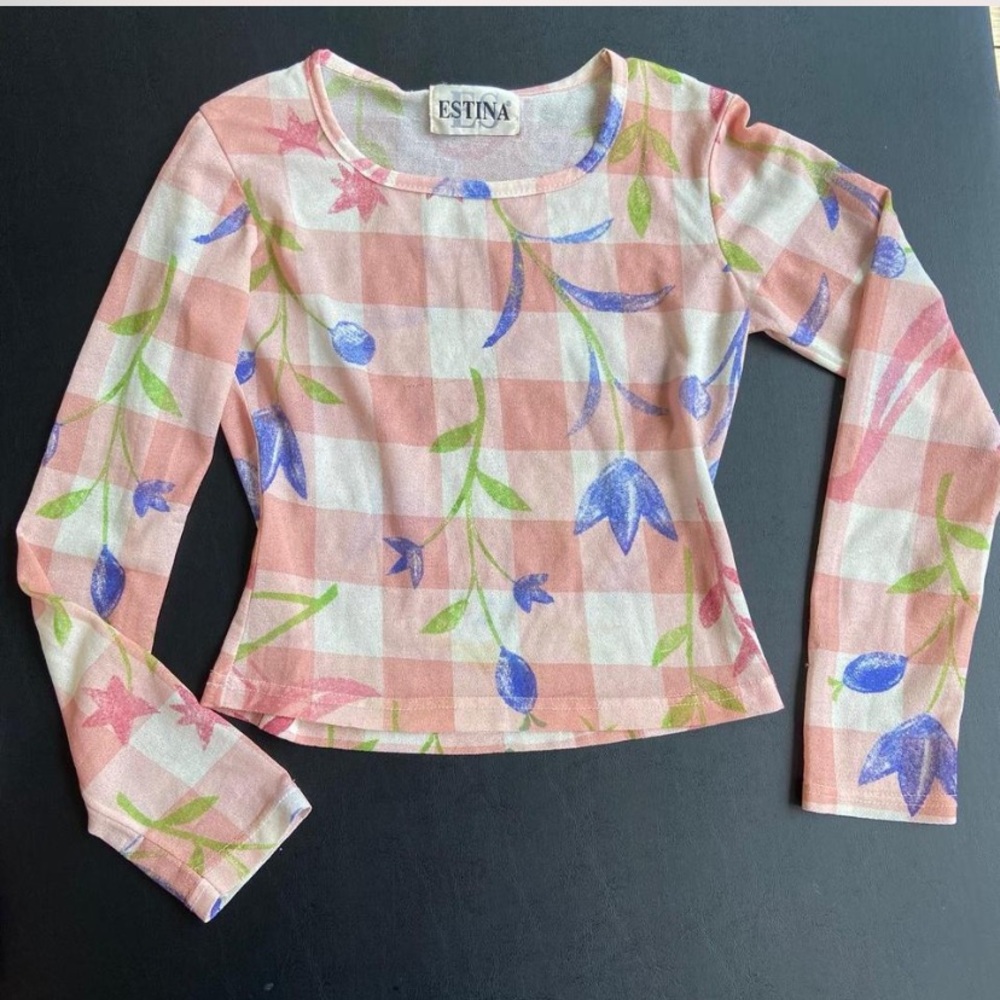 Checker floral sheer top